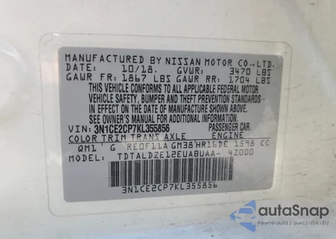 2019 Nissan Versa Note S from USA, damaged, VIN 3N1CE2CP7KL355856